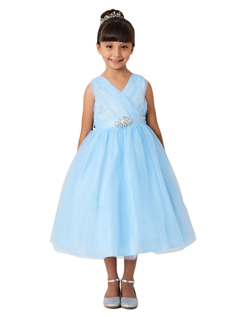Vestido de dama de honor junior de tul plisado con fajín de satén amarillo para niñas grandes 8-16